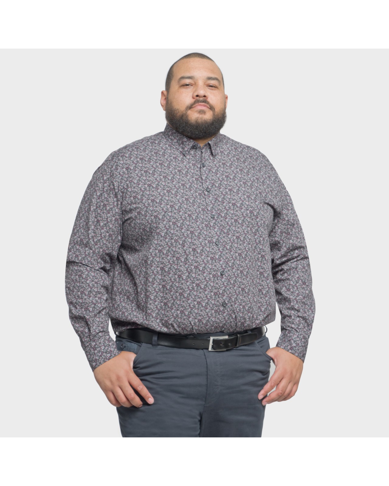 Chemise 1214 à fleurs rose grande taille grise