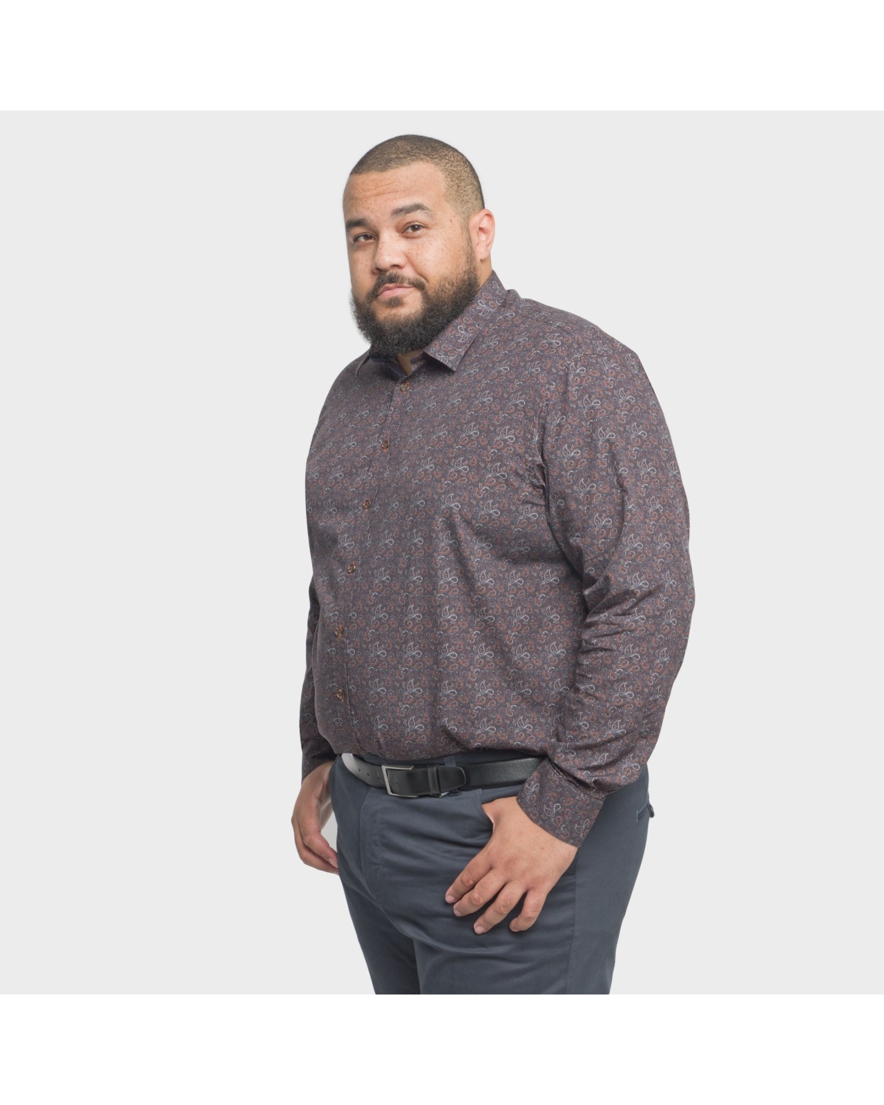 Chemise 1214 à motifs cachemire marron grande taille marine