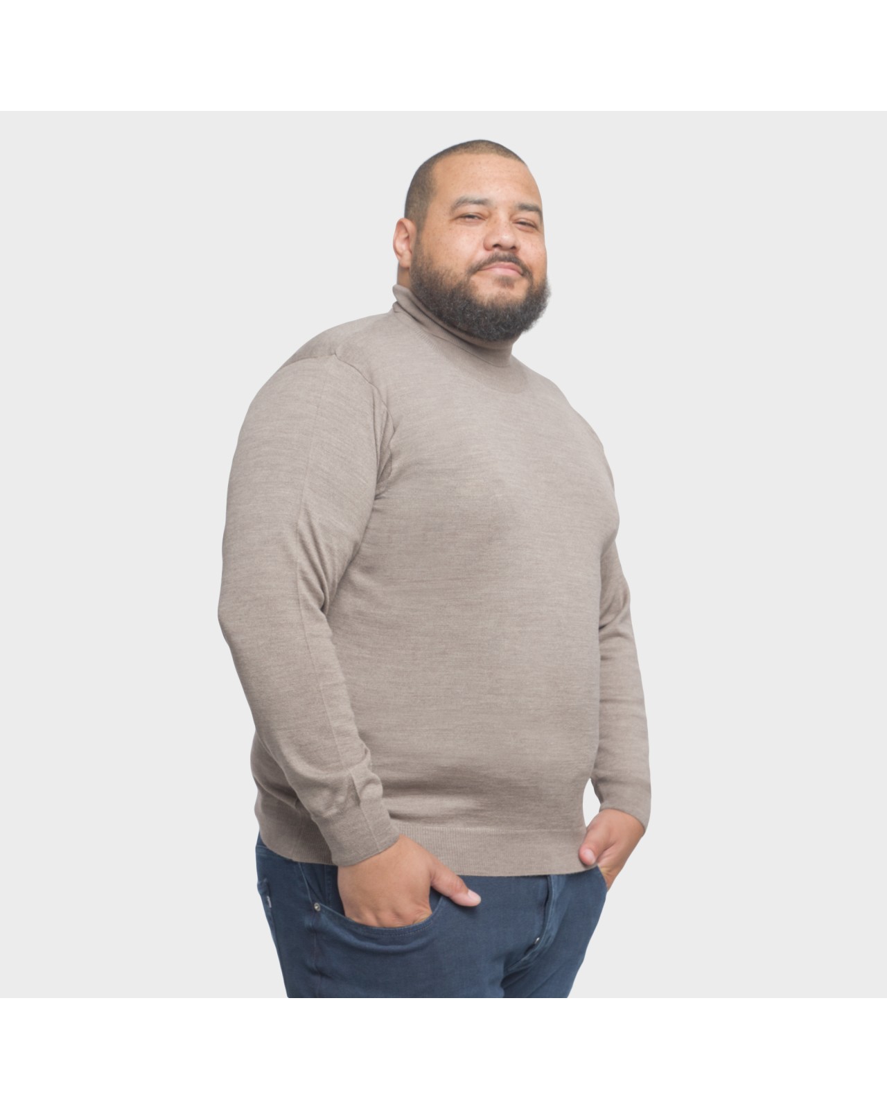 Pull col roulé Mode Monte Carlo avec laine grande taille beige