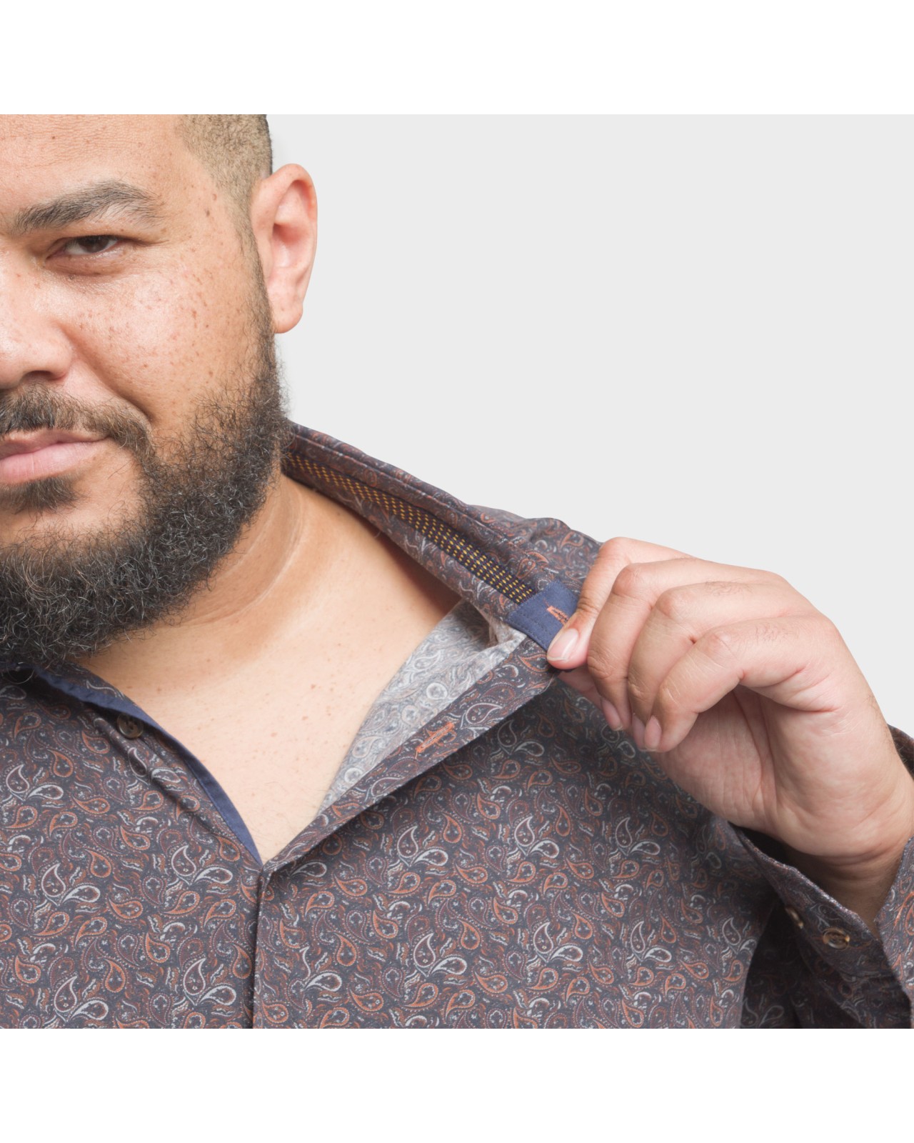 Chemise 1214 à motifs cachemire marron grande taille marine