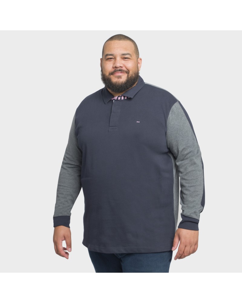 Polo manches longues Eden Park jersey brodé au dos grande taille bleu marine