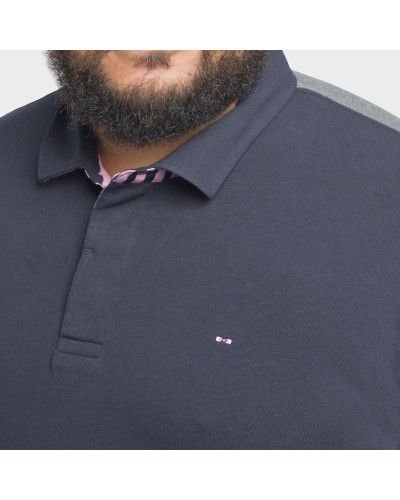 Polo manches longues Eden Park jersey brodé au dos grande taille bleu marine