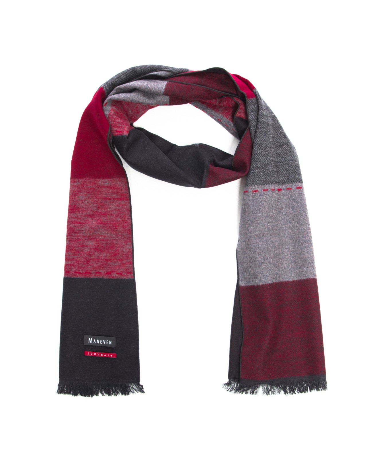 Echarpe Maneven en soie à carreaux rouge