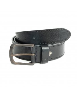 Ceinture cousue cuir noir avec boucle argent: grande taille de 100 à 140 cm