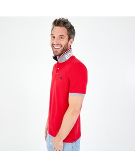 Polo piqué Eden Park grande taille col fantaisie rouge