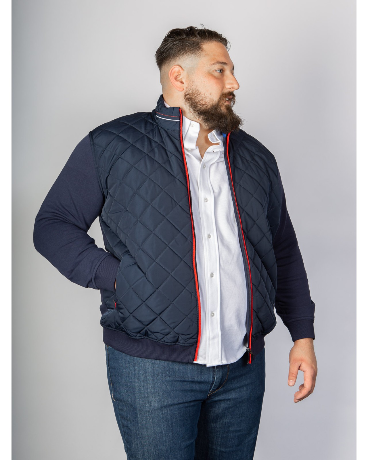 Blouson bi-matière Maneven grande taille bleu marine