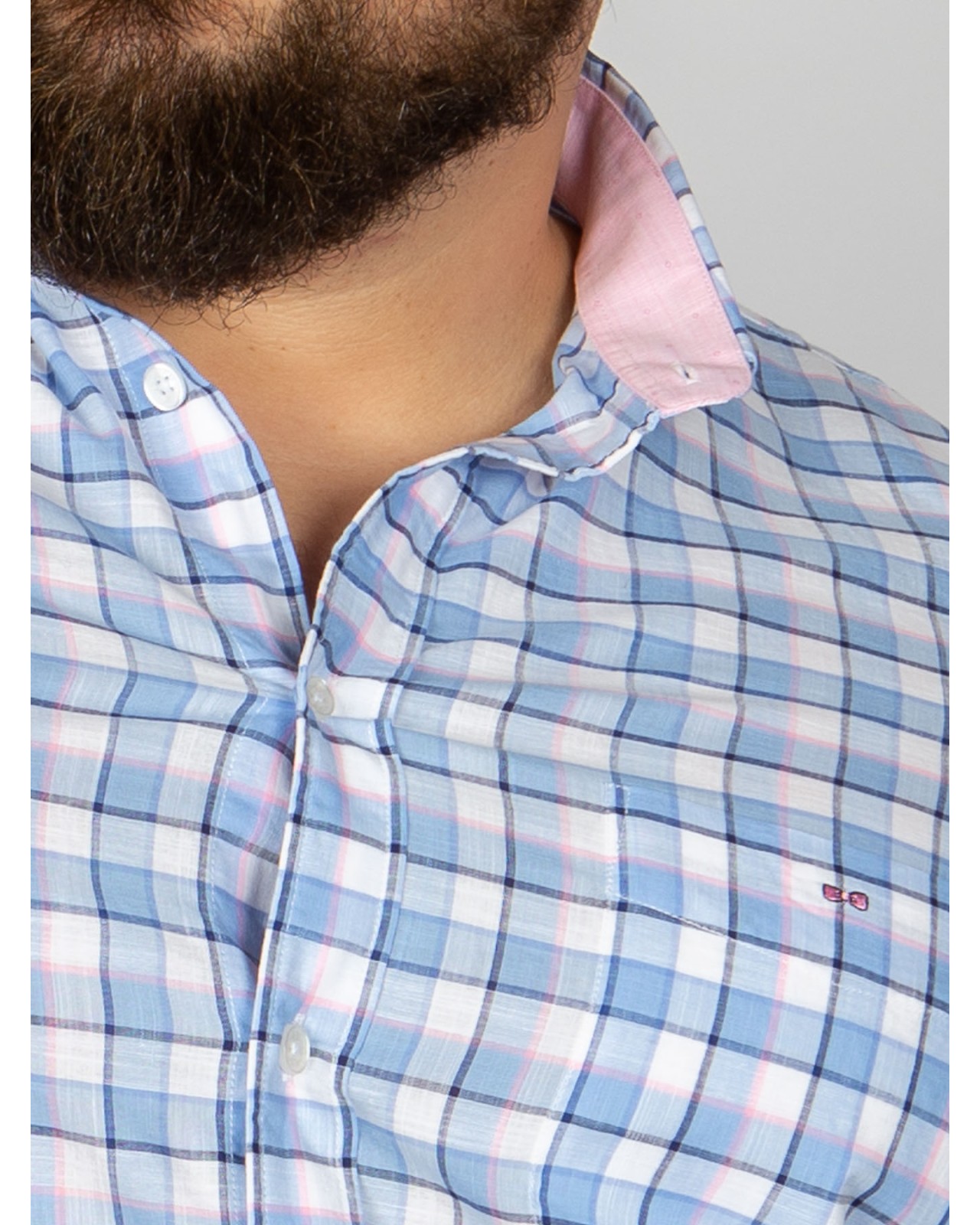 Chemisette Eden Park grande taille à carreaux bleu