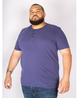 Tee Shirt col tunisien flammé San Roch grande taille bleu indigo