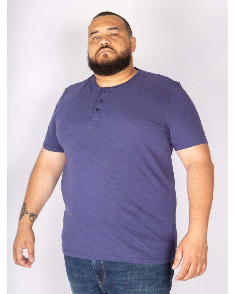 Tee Shirt col tunisien flammé San Roch grande taille bleu indigo