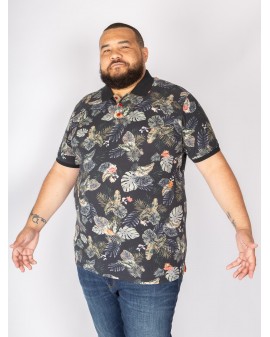 Polo piqué imprimé tropical San Roch grande taille anthracite