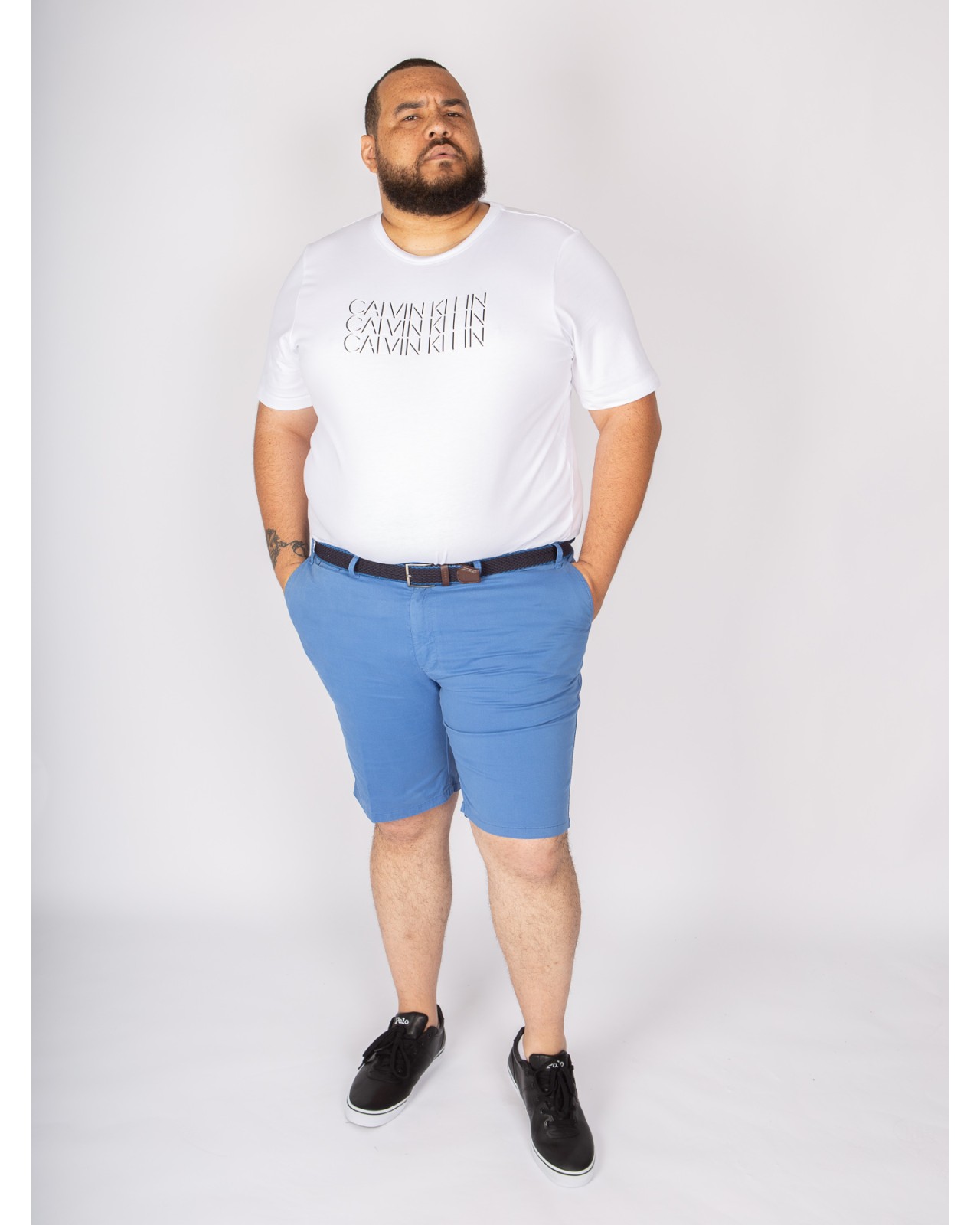 Short chino 1214 grande taille avec ceinture bleu