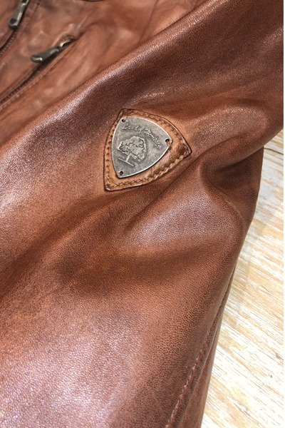 Écusson veste en cuir marron homme grande taille