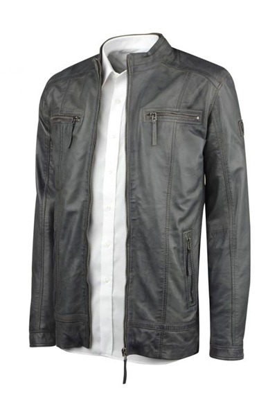 Veste en cuir grise grande taille homme 