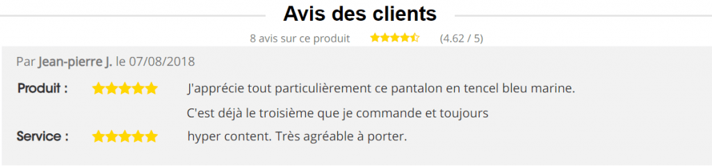 avis clients pantalon 1214