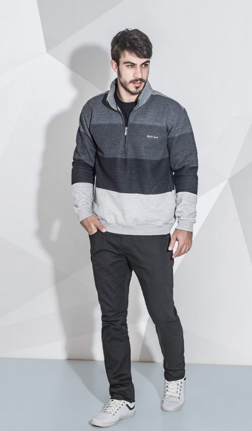 Sweat gris à col camionneur