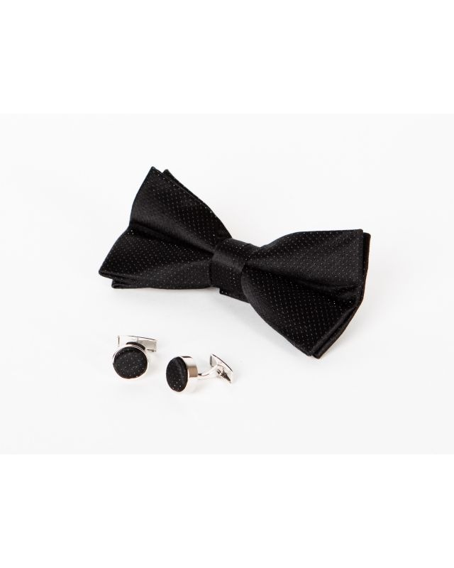 cadeau fête des pères 2022 nœud papillon grande taille en soie et boutons de manchette noires