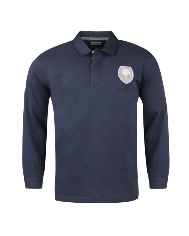 Polo grande taille côtelé mache longue bleu