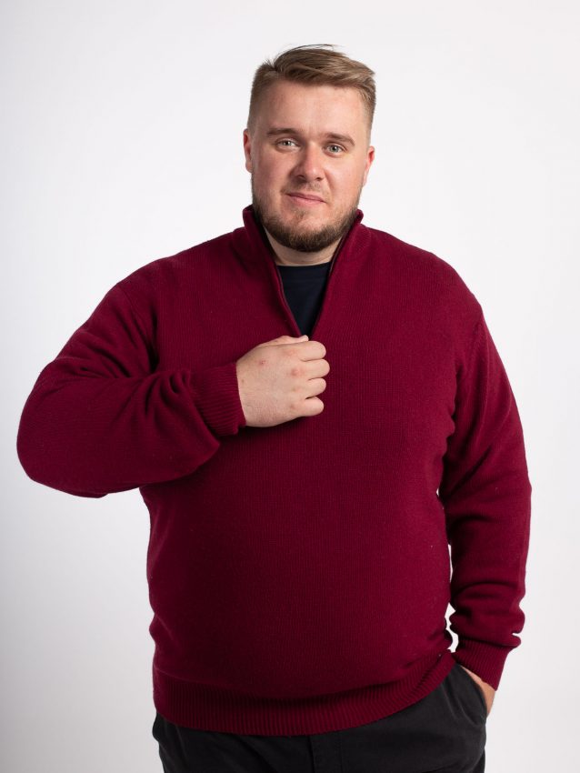 Pull col camionneur en cachemire bordeaux grande taille