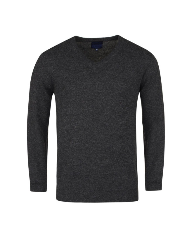 Pull en laine grande taille col V gris anthracite