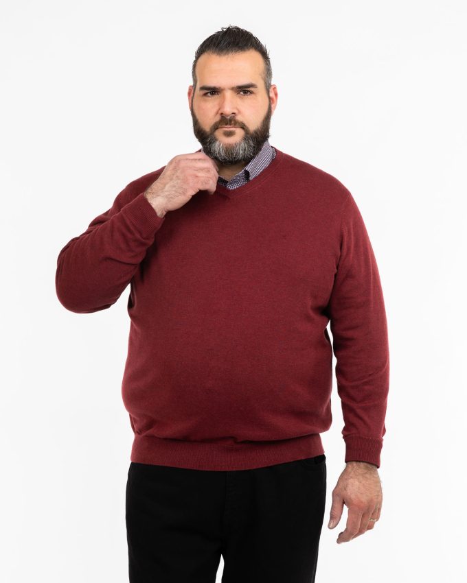 Pull en coton à col v brodeaux homme grande taille