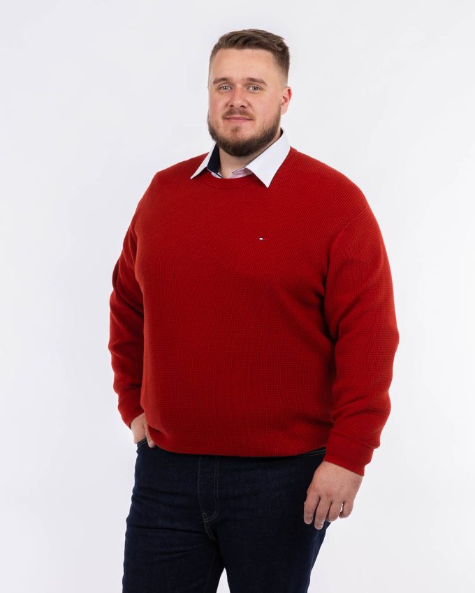 Pull nid d'abeille en coton rouge grande taille homme
