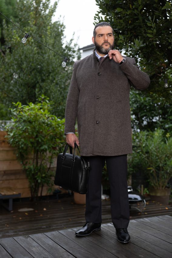 Manteau long marron en laine homme grande taille 