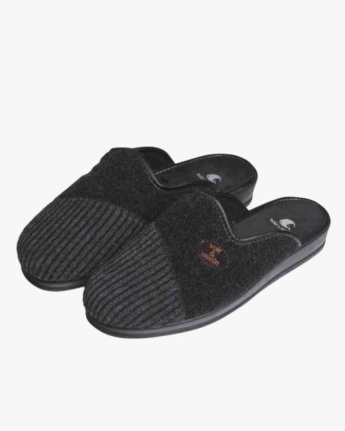 Chaussons bi-matière grande taille gris - Soir et Matin