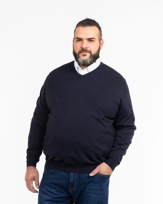 Pull col en coton grande taille homme bleu marine