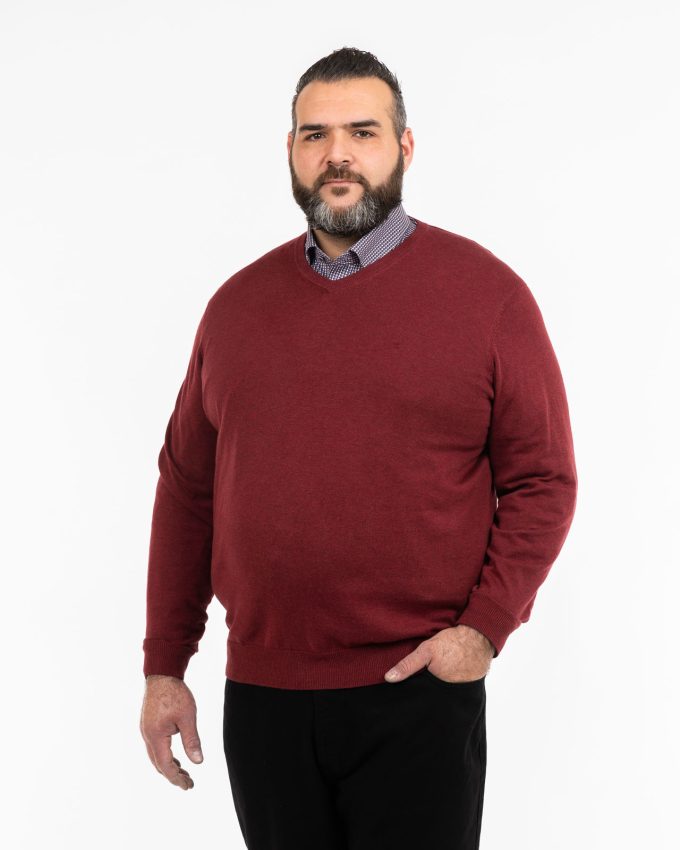 Pull à col v homme grande taille bordeaux pour l'hiver
